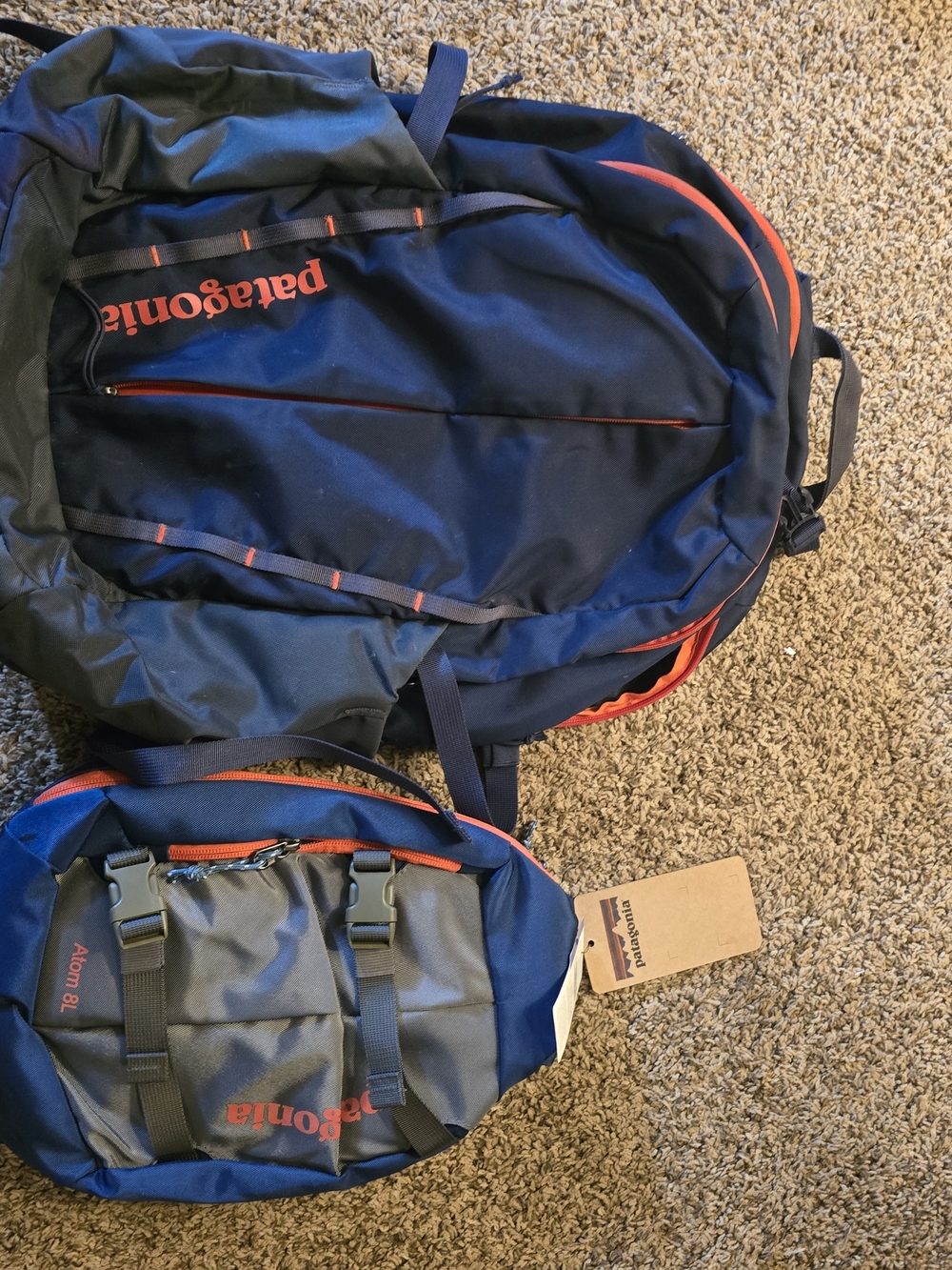Patagonia Refugio 28 And Atom 8 Sling (Sold) And One Hip Pack